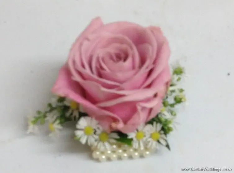 Country Garden Dusky Pink Rose and White Aster Daisy Wrist Corsage