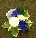 Spray Rose Hydrangea and Delphpinium Blue Corsage