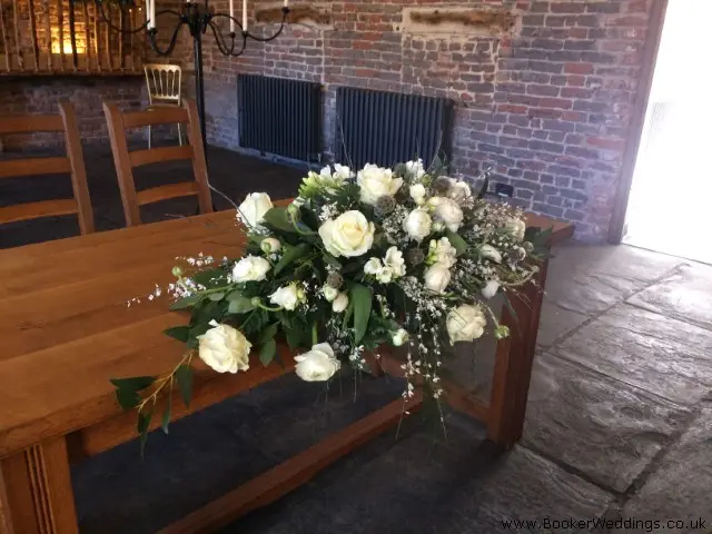 White Registrar Table Arrangement Rustic Wedding