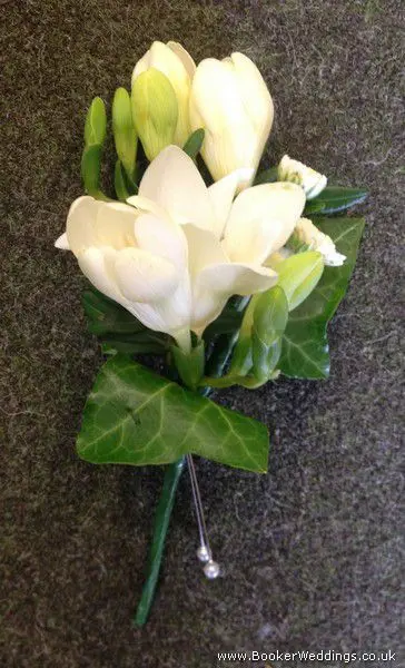 White Freesia Grooms Buttonhole