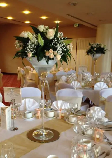 Peach Rose and Lily Martini Glass Table Arrangement 2