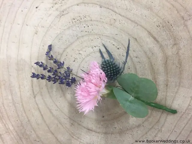 Child Buttohole on Badge of Pink Carnation and Lavender