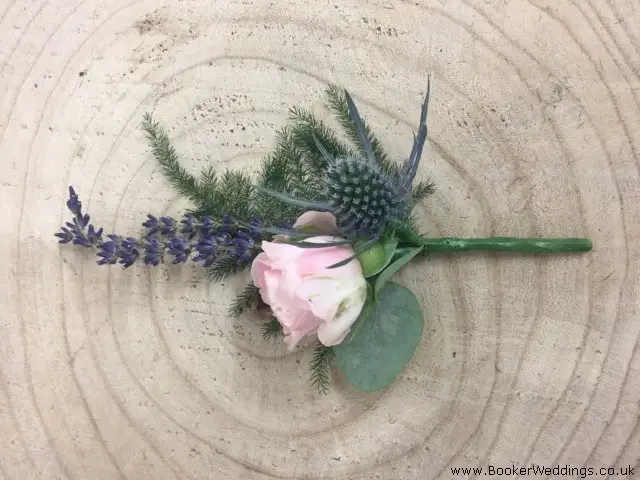 Pink Rose and Eryngium Buttonhole for Guests