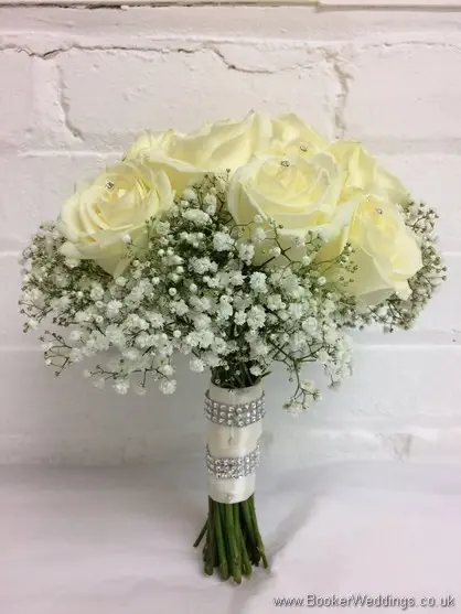 Cream rose with diamante detail and gypsy grass bridal bouquet_side