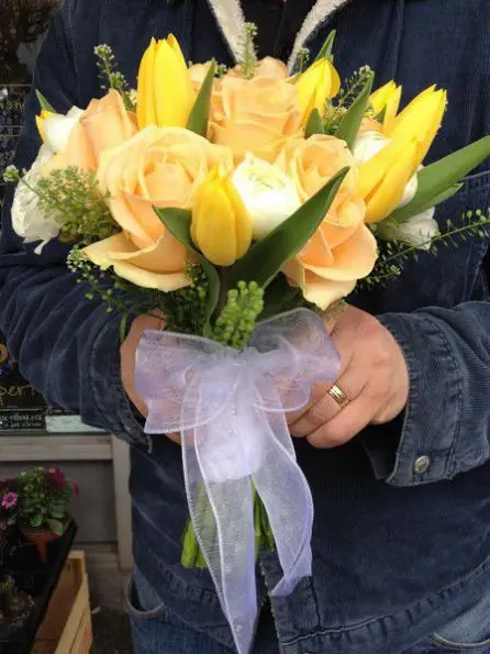 Peach Rose and Tulip Brides Bouquet - Side View