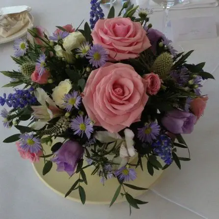 Pink White and Lilac Teacup Country Style Arrangement