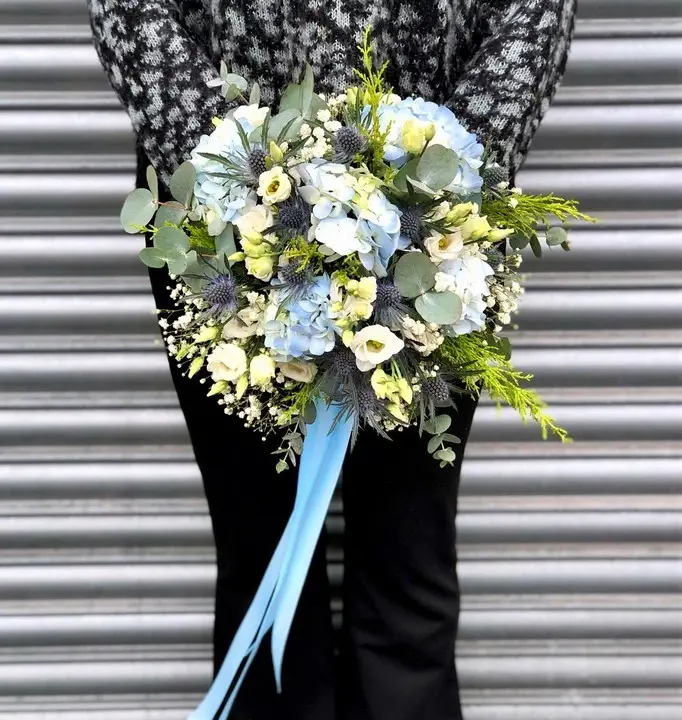 Blue Bridal Bouquet with Hydrangea and Thistle