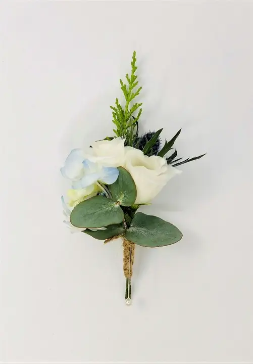 Blue and White Boutonniere for Wedding