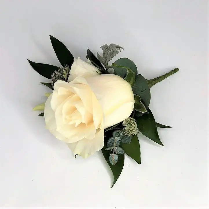 Grooms Buttonhole with White Rose and Astilbe
