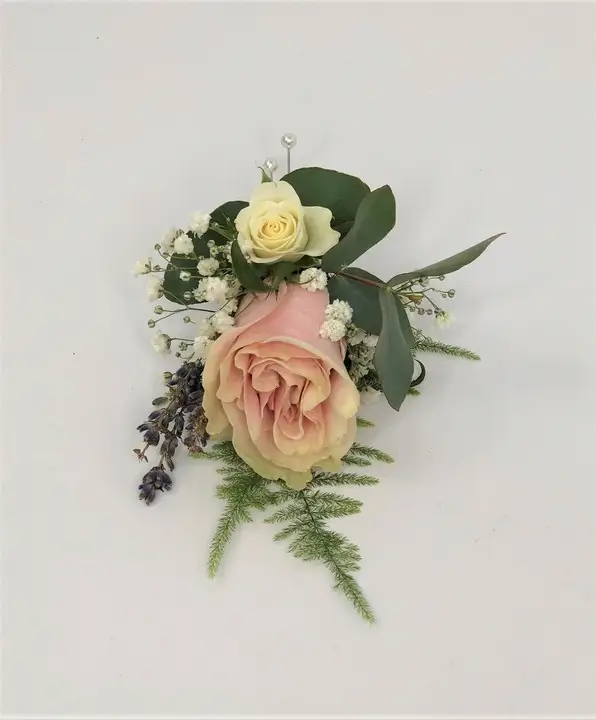 Pink Rose and Eucalyptus Wedding Buttonhole with Lavender