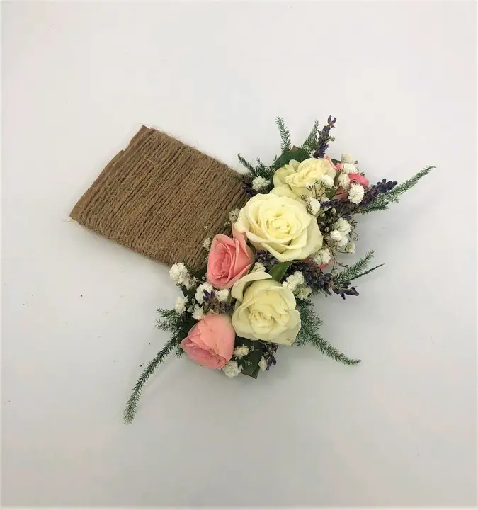 Pink and White Spray Rose Pocket Square