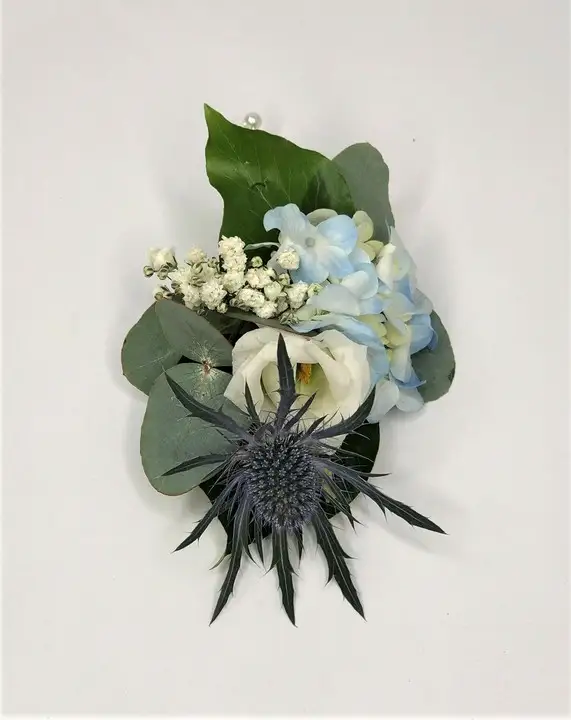 Thistle and Blue Hydrangea Boutonierre for Groom