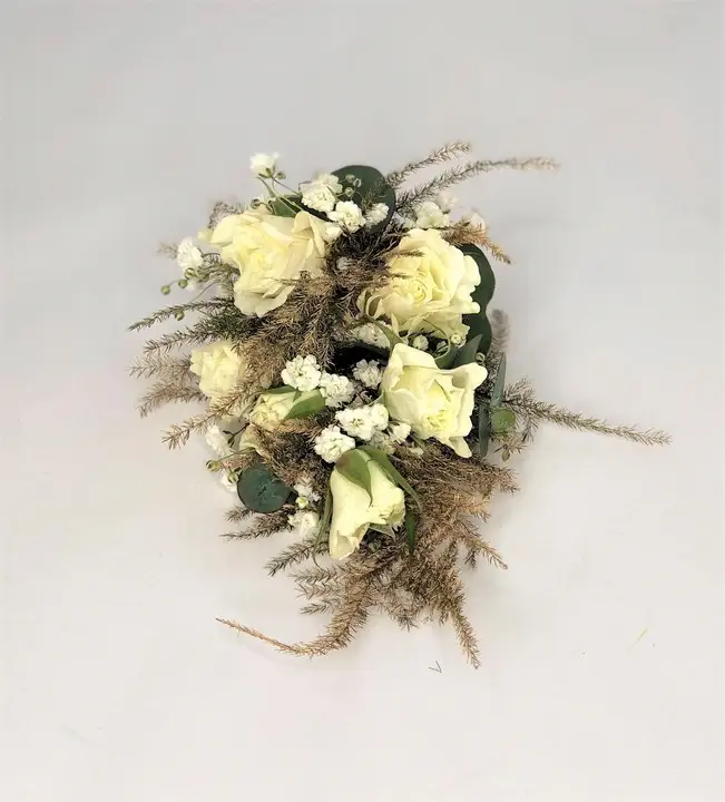 Wedding Corsage with Spray Roses and Gold Foliage