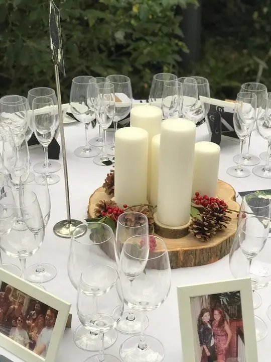 Winter Candles Table Decoration with Pine and Berries