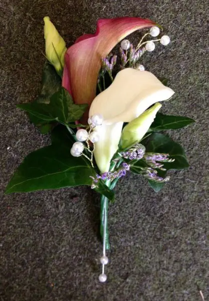 Burgandy and white Calla Lily Corsage
