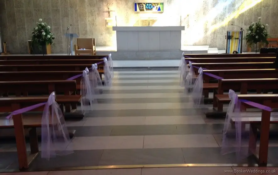 Blush Pink Satin and Diamante Bow Pew Ends & Pedestal Arrangements at metropolitan Cathedral
