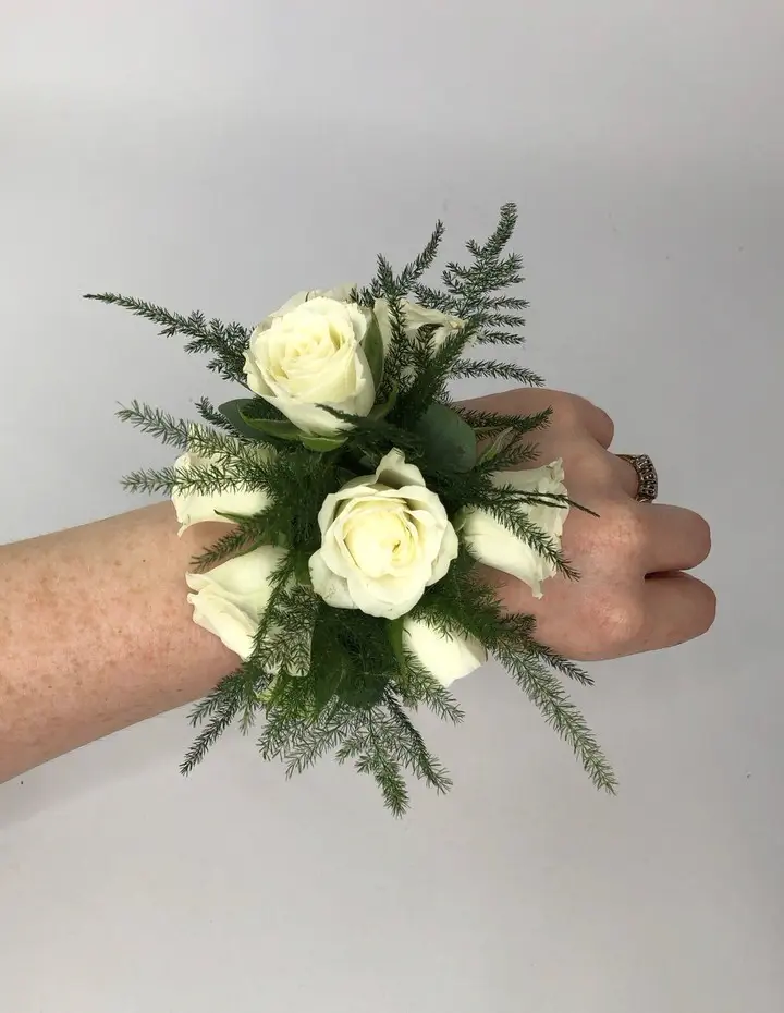 White Spray Rose Wrist Corsage for Mother of Bride