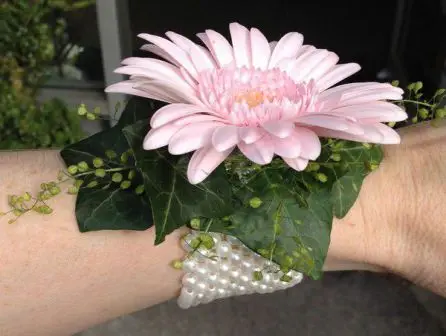 Pink Gerbera Wrist Corsage - Side