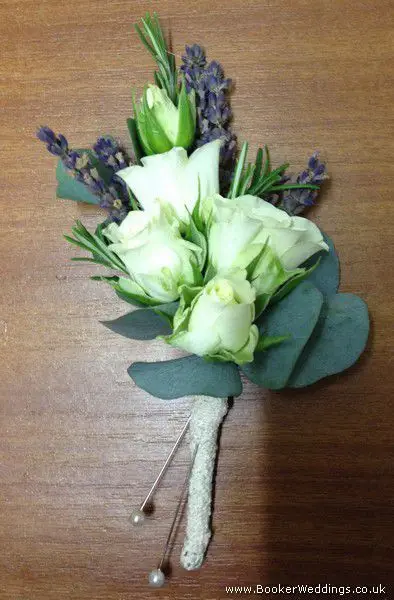 Grooms Buttonhole White Rose and Lavender Just Picked Garden Flowers