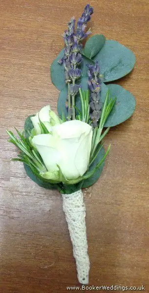 White Rose and Lavender Buttonhole Just Picked Garden Flowers
