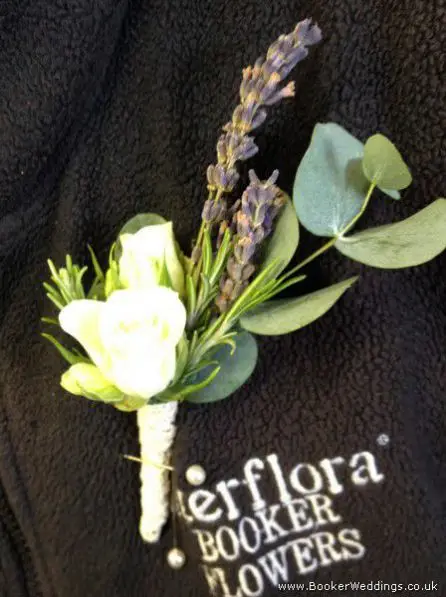 White Rose and Lavender Just Picked Garden Flowers Buttonhole