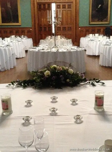 White and Pink Rose with Lavender and Just Picked Garden Flowers Top Table Arrangement Back View at Knowsley Hall