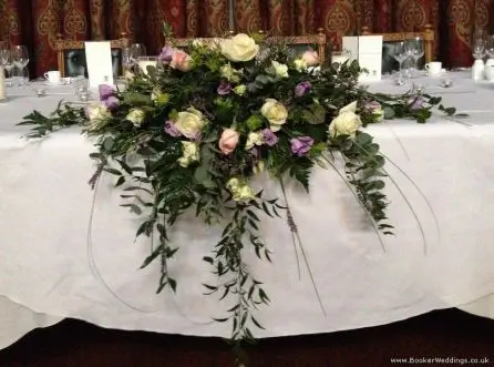 White and Pink Rose with Lavender and Just Picked Garden Flowers Top Table Arrangement