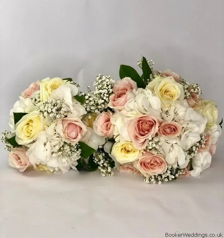 Bride and Bridesmaid Dusky Pink and White Bouquets