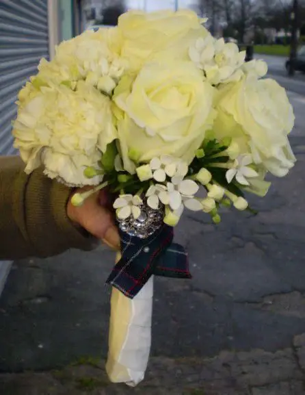 Cream Carnation rose and bouvardia Brides Bouquet - Side 2