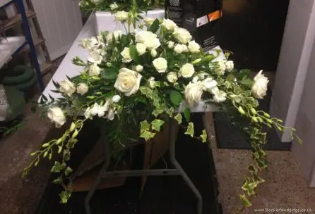 All White Rose and Orchid Registrars Table Arrangement