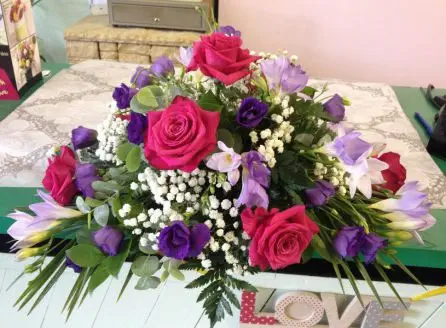 Registrars Table Arrangement in Cerise Pink and Purple