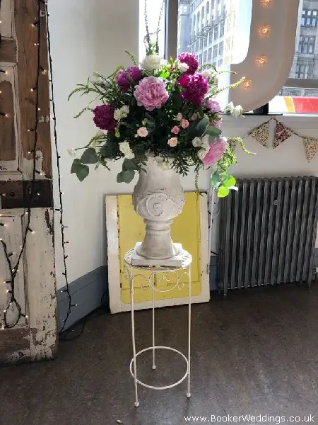 Wedding Urn Arrangement and Stand for Dusky Pink and Purple Colour Pallet at Wedding Venue