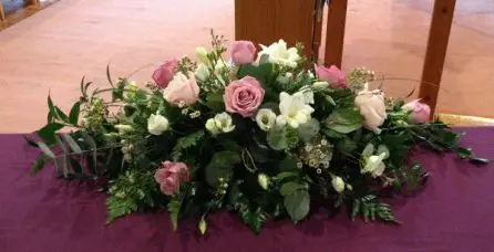 Pink Rose and Freesia Top Table Arrangement - Back