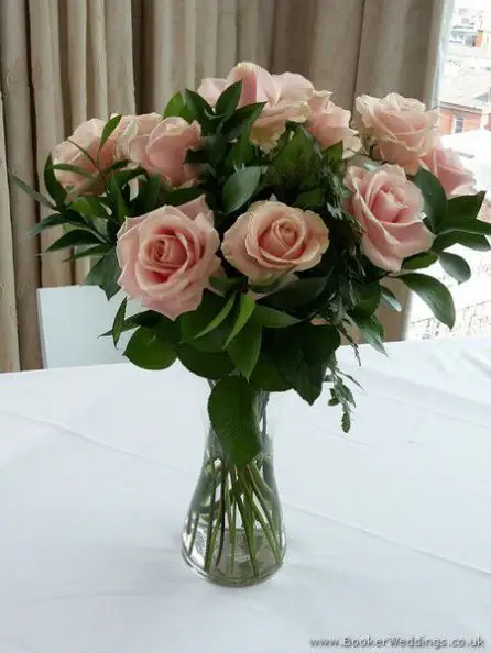 Vase of Blush Roses for Table Centrepieces at Hope Street Hotel