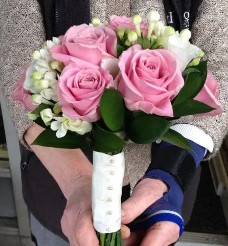 Dusky Pink Rose and Bouvardia Brids Bouquet - Side