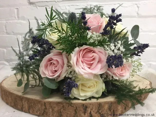 Bride Hand Tied Bouquet in Blush Pink and White Roses