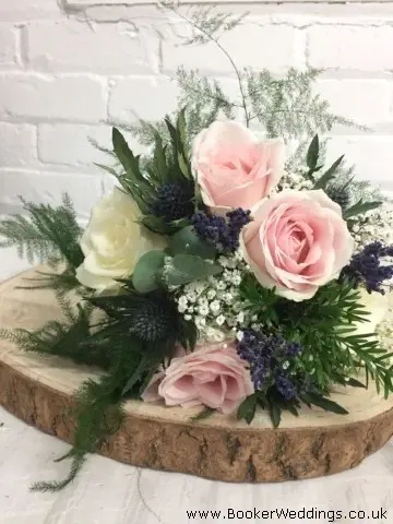 Bridesmaid Handtied Pink and White Roses Eryngium Gyp and Lavender