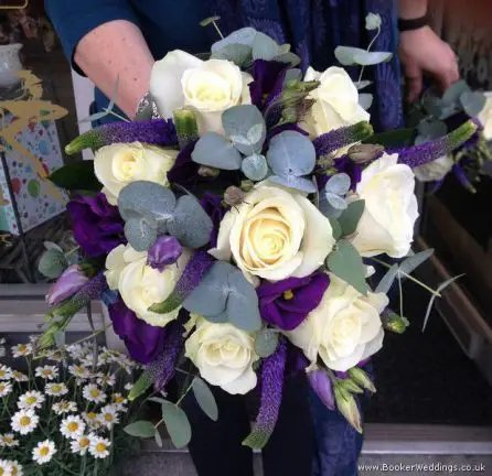 Purple and White Rose Freesia and Lissanthus Bridal Bouquet