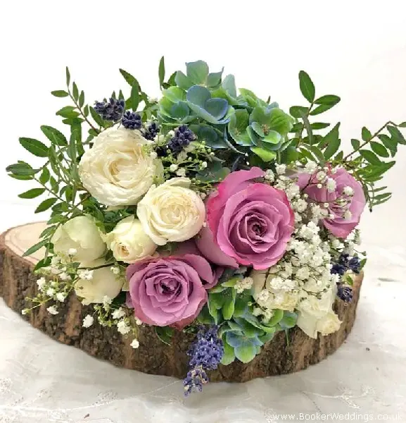 Flower Girl Hand Tied Bouquet of Purple White Blue And Green Wedding Flowers
