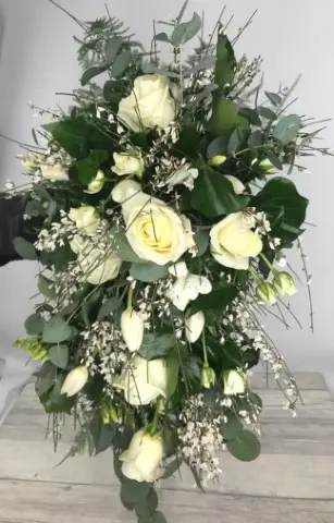 Classic White Rose and Eucalyptus Bridal Shower Bouquet