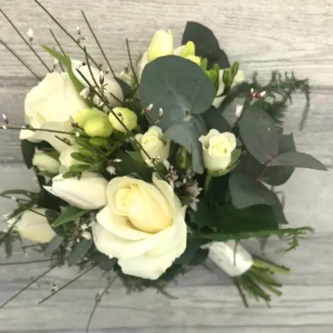White Rose and Eucalyptus Bridesmaid Bouquet