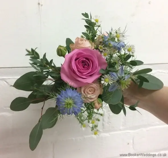 Pink, Cream and Blue just picked flowergirl bouquet