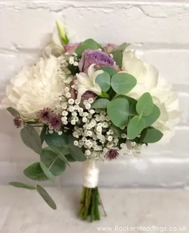 Bridesmaid Hand Tied Bouquet in Lilac and White With Ribbon Handle