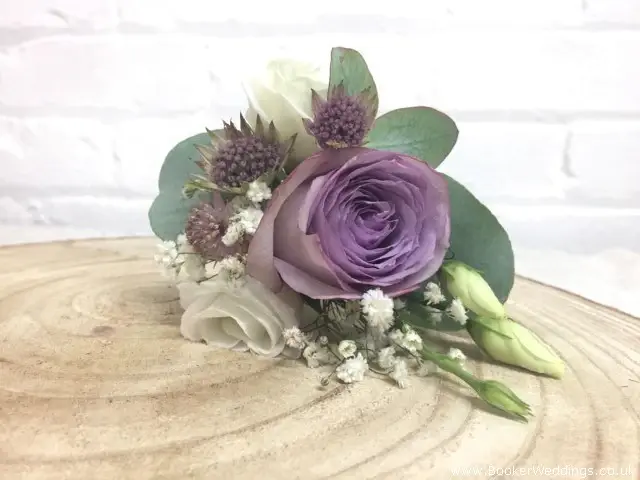 Lilac and White Fancy Buttonhole for Wedding Guests