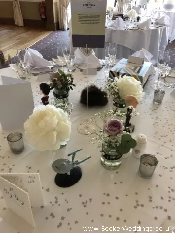 Wedding Table Centre with Peony and Roses in Glass Jars Star Trek