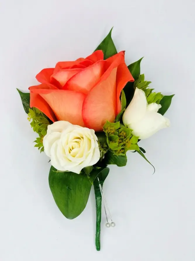 Orange and White Rose Buttonhole for Groom