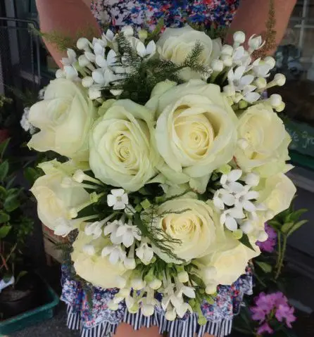 Cream Brides Bouquet of Rose and Bouvardia