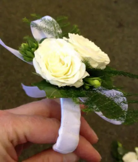 Childs wrist Corsage of Spray Roses - Side