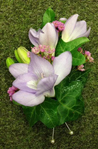 Lilac Freesia and Pink Wax Corsage