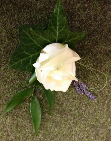 White rose and Lavender Grooms Buttonhole